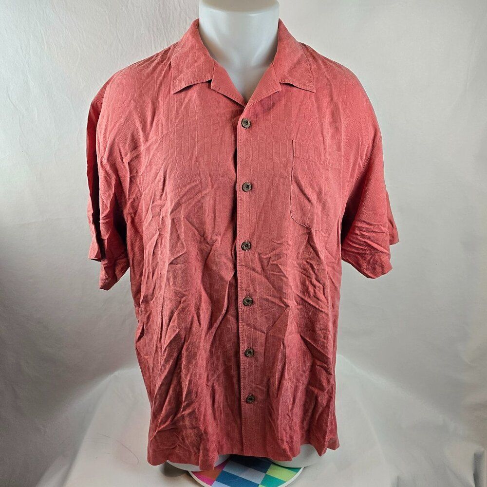 Tommy Bahama Shirt Mens XL Red Button Up Camp Shirt Check Silk Beach Hawaiian